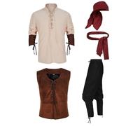 AZIDWERYQ Costume de pirate Men 5pcs / Set Costume de renaissance adulte Les hommes comprennent un pantalon chemise gilet Courteille du coffre-fort pour Cosplay Halloween, XXL Pirate