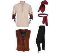 AZIDWERYQ Costume de pirate Men de 5pcs / ensemble Costume renaissance adulte Les hommes comprennent un pantalon chemise à gilet Courteille du coffre-fort pour Cosplay Halloween, L Mens Pirate