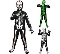 AZIDWERYQ Costume de squelette, costume de squelette pour tout-petit, corps complet brillant dans le, manches longues avec gants, costumes d'Halloween effrayants pour garçons et filles, S