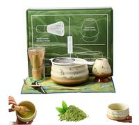 AZIDWERYQ Ensemble de Fouet Matcha, kit de Fabrication Matcha Japonais 7pcs Comprend des Fouet en Bambou, Un Bol en céramique, Une cuillère, Un Stand, Tamis, torchon et Porte-théâtre pour l'aman