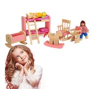 AZIDWERYQ Ensemble de Meubles de Maison poupée en Bois à l'échelle 1:12 L'ensemble Meubles Maison poupée en Bois Comprend Un lit superposé avec échelle, Une Chaise à Bascule et Un Cheval, Une cha