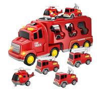 AZIDWERYQ Jouet de Camion de Pompier 7 pièces/Ensemble, Simulation Traction, Son lumière, Moteur Pompier, Jouets Comprenant Une échelle d'arrosage Sauvetage, Voiture, hélicoptère, Jouets pour TOU