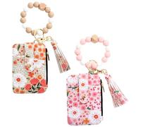 AZIDWERYQ Lot de 2 Porte-clés Portefeuille en Perles Boho, Bracelet à imprimé Floral avec Perles en Silicone, Porte-Cartes et Organiseur de clés pour Femme, Style 1, Portefeuilles, étuis à Cartes