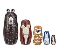 AZIDWERYQ Matryoshka Russe en Bois, poupées gigognes d'animaux de Dessin animé, Tigre, Cochon, Singe, Hibou, 5 Couches, Ensemble de poupées Russes Style1 Matryoshka