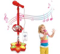 AZIDWERYQ Microphone pour Tout-Petits avec Support, Musique et lumières colorées pour Enfants de 3 Ans et Plus avec Support réglable Red Kids