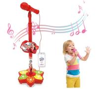AZIDWERYQ Microphone pour Tout-Petits avec Support, Musique et lumières colorées pour Enfants de 3 Ans et Plus avec Support réglable Red Kids
