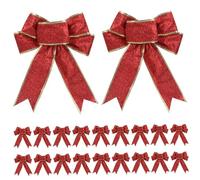 AZIDWERYQ Nœuds de Noël 20 pièces Bricolage Paillettes décoratives Bord doré 7, 9 x 9, 8 Pouces nœuds décorations de Noël pour Guirlande Couronne Arbre, Rouge pour couronnes