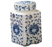 AZIDWERYQ Pots de Gingembre Bleus et Blancs, Pot de Gingembre en céramique 200 ML avec Couvercle étanche, Vase Chinoiserie carré pour la décoration intérieure, présentoir Fleurs et Pot Stockage t