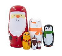 AZIDWERYQ Poupées de Nidification Russe en Bois Santa Claus Penguin Elk Snowman Empileing Doll Set Toys 6pcs Russian Christmas Stacking Dolls