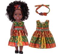 AZIDWERYQ Poupées Noires pour Filles 14 Pouces Cheveux bouclés poupées Noires avec Robe et Accessoire pour Cheveux articulations Mobiles pour Enfants de 3 Ans et Plus pour Filles de 3 Ans