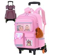 AZIDWERYQ Sac à Dos à roulettes avec 6 Roues Sac Dos Capybara de capacité avec poignée rétractable d'école de Dessin animé étanche Sangle réfléchissante pour Enfants étudiants Kawaii pour l'écol