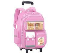 AZIDWERYQ Sac à dos à roulettes avec roulettes Sac dos Capybara de capacité avec poignée rétractable d'école de dessin animé mignon Sangle réfléchissante pour enfants filles étudiantes roulant p