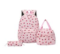 AZIDWERYQ Sac à dos fraise avec boîte à déjeuner et pochette, joli sac dos fraise pour filles, d'école léger pour adolescentes avec boîte déjeuner