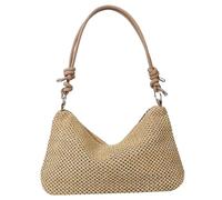 AZIDWERYQ Sac de plage en paille avec poignée en cuir PU, sac à bandoulière en paille, sangle réglable, fermeture éclair lisse, tissé polyvalent pour pique-nique, vacances, kaki