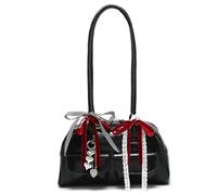 AZIDWERYQ Sac d'école japonais Y2K Sac messager à fermeture éclair en PU avec longue poignée et nœud en velours à main d'école pour femme fille épaule japonaise