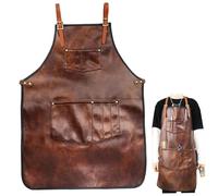AZIDWERYQ Tablier en cuir avec poches et sangles croisées, tablier de chef imperméable pour hommes, tablier réglable à la chaleur et aux taches pour la cuisine barbecue barbecue