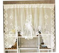 AZIDWERYQ Valance en Dentelle 39x71 Fleur Rideaux de valorisation brodés avec Rideau en Polyester décoratif de Poche pour fenêtre, Porte, étagère Livre, Armoire, cantonnières fenêtre Beige