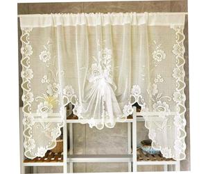 AZIDWERYQ Valance en Dentelle 39x71 Fleur Rideaux de valorisation brodés avec Rideau en Polyester décoratif de Poche pour fenêtre, Porte, étagère Livre, Armoire, cantonnières fenêtre Beige
