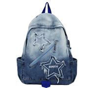 AZIDWERYQ Y2K Sackepack Lightweight Travel Denim Backpack avec multi-poche Retro Jean grand sac d'étoile pour les étudiants et les adultes Y2K