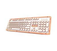 Azio MK-RETRO-L-02-US Retro Classic Posh Clavier mécanique rétroéclairé USB de Luxe Vintage (Interrupteur Bleu, Cuir Blanc, Cadre en Alliage de Zinc) - Blanc/cuivre