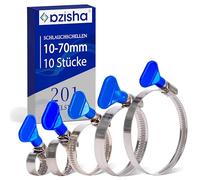 AZISHA Collier De Serrage Inox 10-70mm -10 Pièces Colliers De Serrage Metallique -Réglable Collier Serrage Piscine - Collier Durite -Colliers De Serrage À Écrou Papillon Pour Piscine,Jardin,Home Gaz