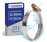 AZISHA Collier De Serrage Inox 32-50mm - 10 Pièces Collier Serrage Inox - Réglable Collier Serrage Durite - Collier Serrage Metal - Colliers De Serrage À Vis Pour Piscine,Jardin,Home Gaz,Plomberie