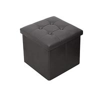 AZJJDP Black Faux Leather Footstool Storage Seat Box for Living Room Sofa Foldable Pouffe Foot Stool with Lined Interior for Shoe Changing and Extra Seating