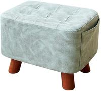 AZJJDP Ottoman Foot Stool with Solid Wood Legs, Rectangle Sofa Footrest Ottoman Coffee Table with Side Storage Bag, Removable for Cleaning, Living Room Bedroom, Blue Technology Cloth