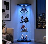 AZJSAHAH Cabinet de Vitrine en Verre Moderne, Vitrine en Verre debout pour Collectionneur Blanc, Vitrine de Sol, Vitrine d'angle en Verre avec LED, Vitrine en Verre avec Serrure, Armoire en Verre