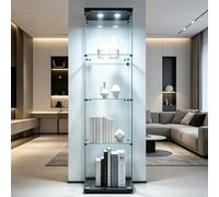 AZJSAHAH Cabinet de Vitrine en Verre Moderne, Vitrine en Verre debout pour Collectionneur Blanc Vitrine debout Étroite Vitrine d'angle en Verre Vitrine en Verre avec LED Vitrine en Verre avec Serrure