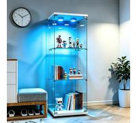 AZJSAHAH Cabinet vitrines en verre moderne, vitrine en verre debout vitrine de collection Blanc vitrine debout étroite vitrine d'angle en verre avec LED Vitrine en verre avec serrure garde-robe en
