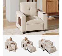 AZJSAHAH Canapé-lit 3 en 1, extensible, avec dossier réglable à 5 niveaux, fauteuil avec fonction lit, canapé-lit avec coussin et poche latérale, flanelle (beige-A)
