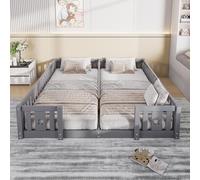 AZJSAHAH Lit pour enfant - 180 x 200 cm - Avec protection anti-chute et sommier à lattes - Lit Montessori - Cadre de lit en bois massif - Sans matelas (gris, 180 x 200 cm)
