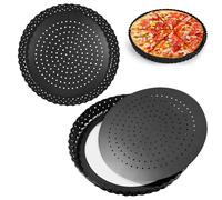 AZKEEGREY Lot de 2 moules à quiche perforés avec fond amovible de 26 cm, moules à tarte perforés antiadhésifs avec fond amovible, plats à quiche ronds avec trous pour la cuisson