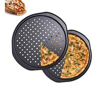 AZKEEGREY Lot de 2 Plaque Pizza Four 33 cm Ronde, Antiadhésif Moule à Pizza Perforés en Acier Carbone, Plateau à Pizza Pan Ronde