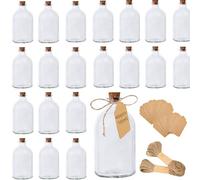 AZKEEGREY Lot de 40 mini bouteilles en verre avec bouchon en liège, bouteilles en verre de 50 ml pour dragées de mariage, verres à shot avec bouchons en liège, étiquettes et ficelle pour travaux