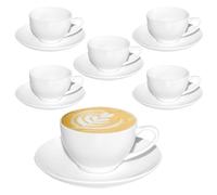 AZKEEGREY Lot de 6 tasses à cappuccino - 170 ml - Blanc - Avec soucoupes - En porcelaine - Passe au lave-vaisselle