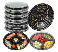 AZKEEGREY Lot de 8 plateaux de service ronds avec couvercles pour nourriture de fête, fruits, apéritifs, trempettes, légumes