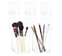 AZKEEGREY Lot de 8 Pot Crayon en Acrylique, Transparent Porte-Crayons Carré, Organisateur pour Bureau (10 x 6,5 x 6,5 cm)