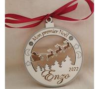 AZKids Family Boule de noël en Bois personnalisée, Boule de Noel Personnalisable Mon Premier Noel,décoration Noel en Bois pour Le Sapin de Noel