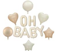 Azlanway Ballons OH BABY beige crème - Lettres aluminium 16", cœur & étoile - Décoration baby shower, naissance, baptême, gender reveal fille/garçon