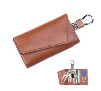 Azlanway Étui en Cuir Multifonction - Organiseur de Clés Triple Pliage pour Homme et Femme - 6 Crochets à Clés, 3 Compartiments Individuels - Marron