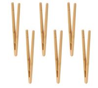 Azlanway Pinces à gril en bambou, lot de 6 pinces en bambou pour toast, pince à gril en bois de 17,8 cm, petite pince à buffet pour barbecue, pince de cuisine pour fromage, bacon, muffins, fruits