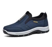 AZMAHT Chaussure de Marche Homme en Cuir Suédé sans Lacets Baskets de Randonnée en Plein air orthopédiques à Enfiler Chaussures de Trail Antidérapantes et Large,Bleu,45/275mm