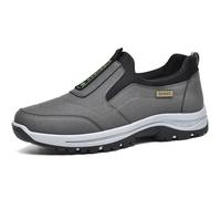 AZMAHT Chaussure de Marche Homme en Cuir Suédé sans Lacets Baskets de Randonnée en Plein air orthopédiques à Enfiler Chaussures de Trail Antidérapantes et Large,Gris,45/275mm