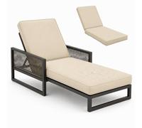 AZMAHT Coussin Bain De Soleil Coussin Chaise Exterieur, Matelas Bain De Soleil Épais avec Sangles, Coussin Transat Hydrofuge Confortable pour Fauteuil De Terrasse Piscine,Offwhite,183x53x6cm