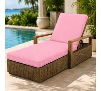 AZMAHT Coussin Bain De Soleil Déperlant, Coussin Chaise Exterieur avec Mousse 50D, 6 Attaches, Base Antidérapante, Zip, Double Passepoil, Poignée Jardin,Rose,188x58x8cm