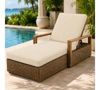 AZMAHT Coussin Bain De Soleil Déperlant, Coussin Chaise Exterieur avec Mousse 50D, 6 Attaches, Base Antidérapante, Zip, Double Passepoil, Poignée Jardin,Cream,188x58x10cm