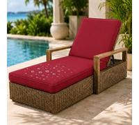 AZMAHT Coussin Bain De Soleil Déperlant, Coussin Chaise Exterieur avec Mousse 50D, 6 Attaches, Base Antidérapante, Zip, Double Passepoil, Poignée Jardin,Rouge,188x58x6cm