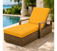 AZMAHT Coussin Bain De Soleil Déperlant, Coussin Chaise Exterieur avec Mousse 50D, 6 Attaches, Base Antidérapante, Zip, Double Passepoil, Poignée Jardin,Wheat Yellow,188x58x10cm